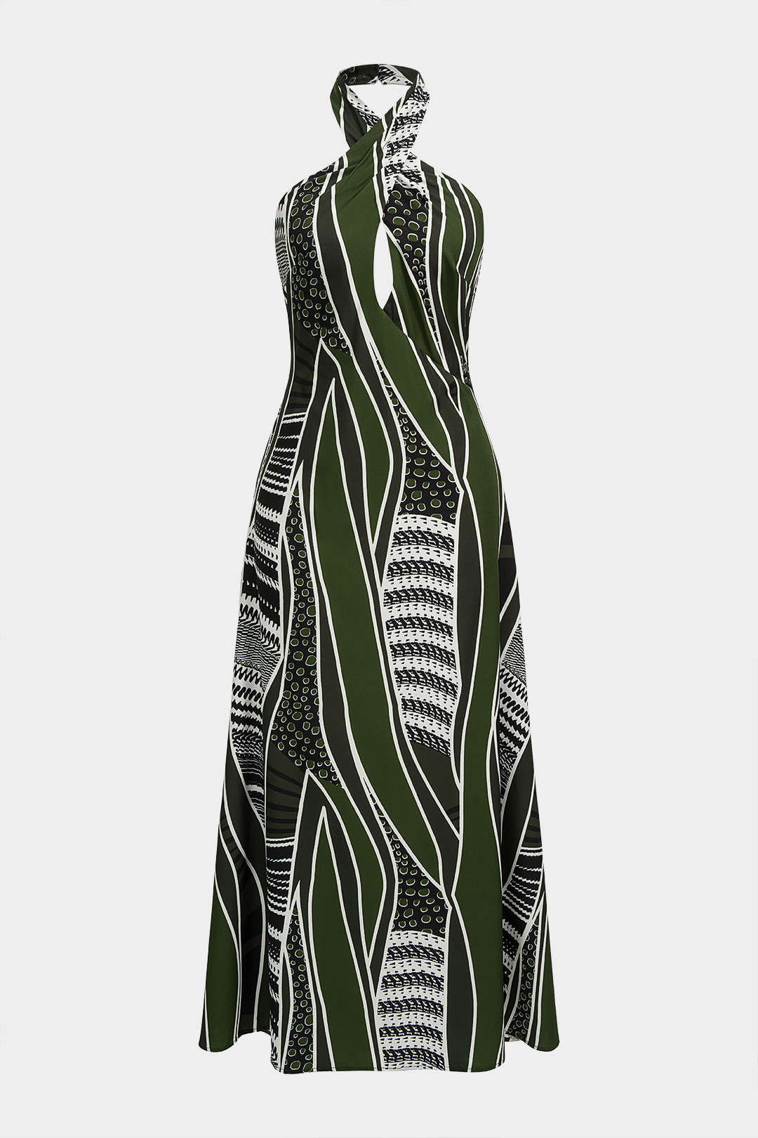 "Abstract Print Halter Neck Cut Out Maxi Dress"