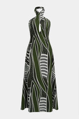 "Abstract Print Halter Neck Cut Out Maxi Dress"