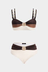 "Contrast Metallic Bikini Set"