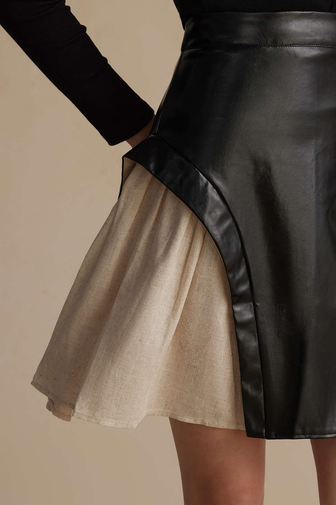 "Color Block Patchwork Ruched Zipper Skirt"
