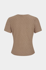 "Asymmetrical Metallic Ruched Short Sleeve T-Shirt"