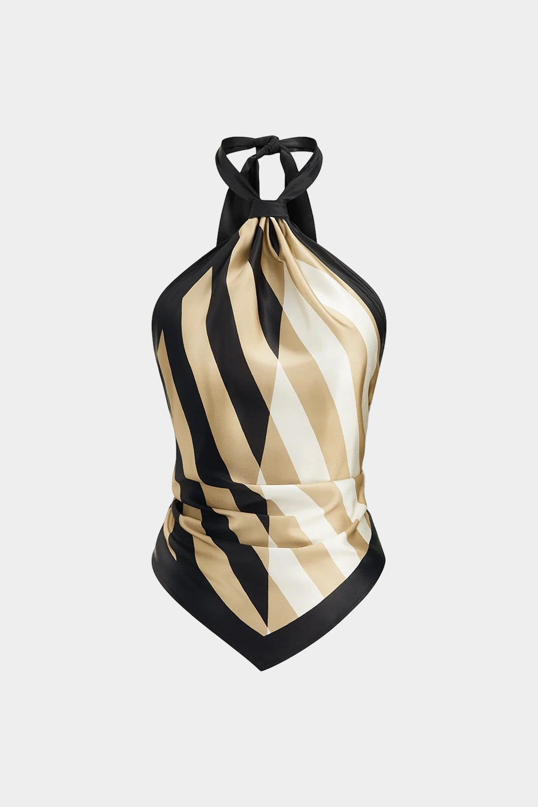 "Contrast Stripes Print Satin Halter Neck Backless Tank Top"