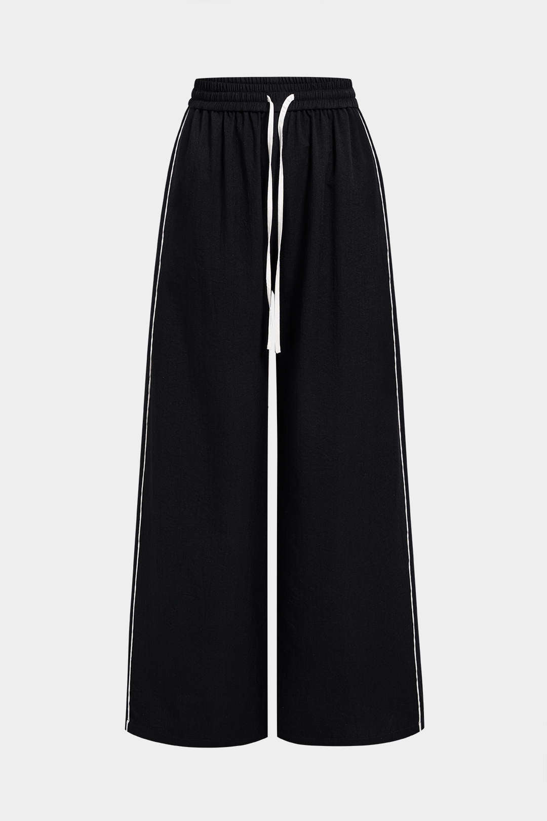 "Contrast Binding Drawstring Shirred Waistband Wide Leg Pants"