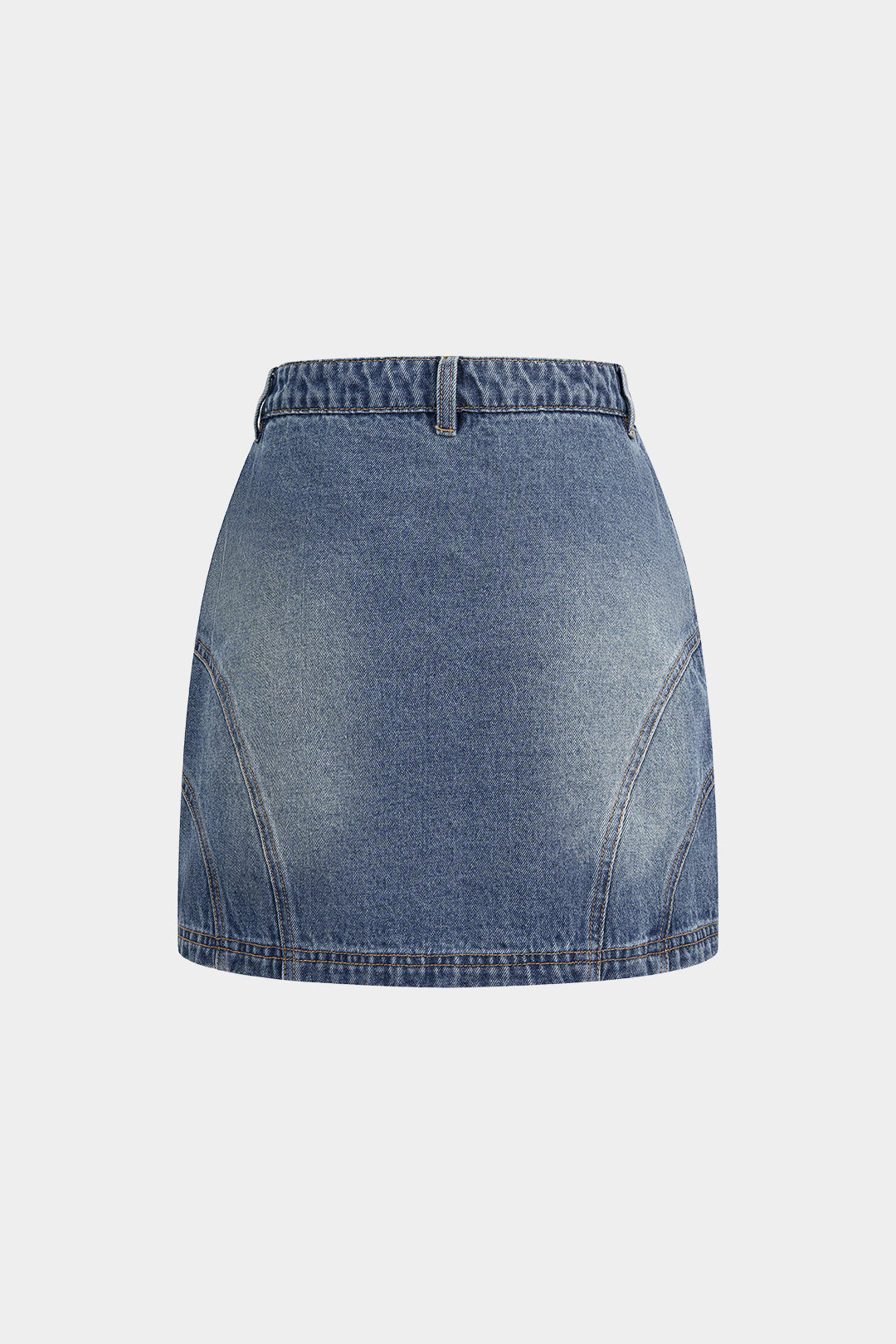 "Denim Asymmetrical Seamdetail Button Skirt"