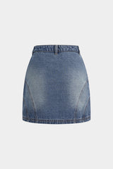 "Denim Asymmetrical Seamdetail Button Skirt"