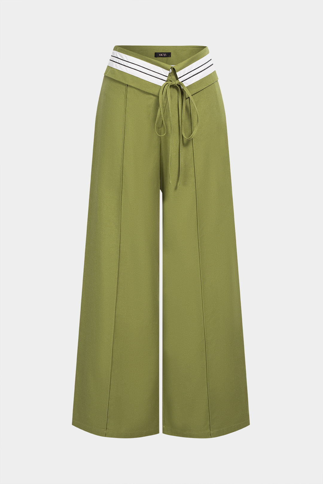 "Contrast Linen Asymmetrical Tie-Up Straight Leg Pants"