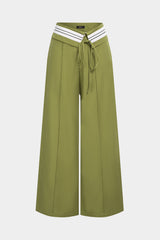 "Contrast Linen Asymmetrical Tie-Up Straight Leg Pants"