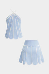 "Contrast Binding Halter Neck Cami Top And Skirt Set"