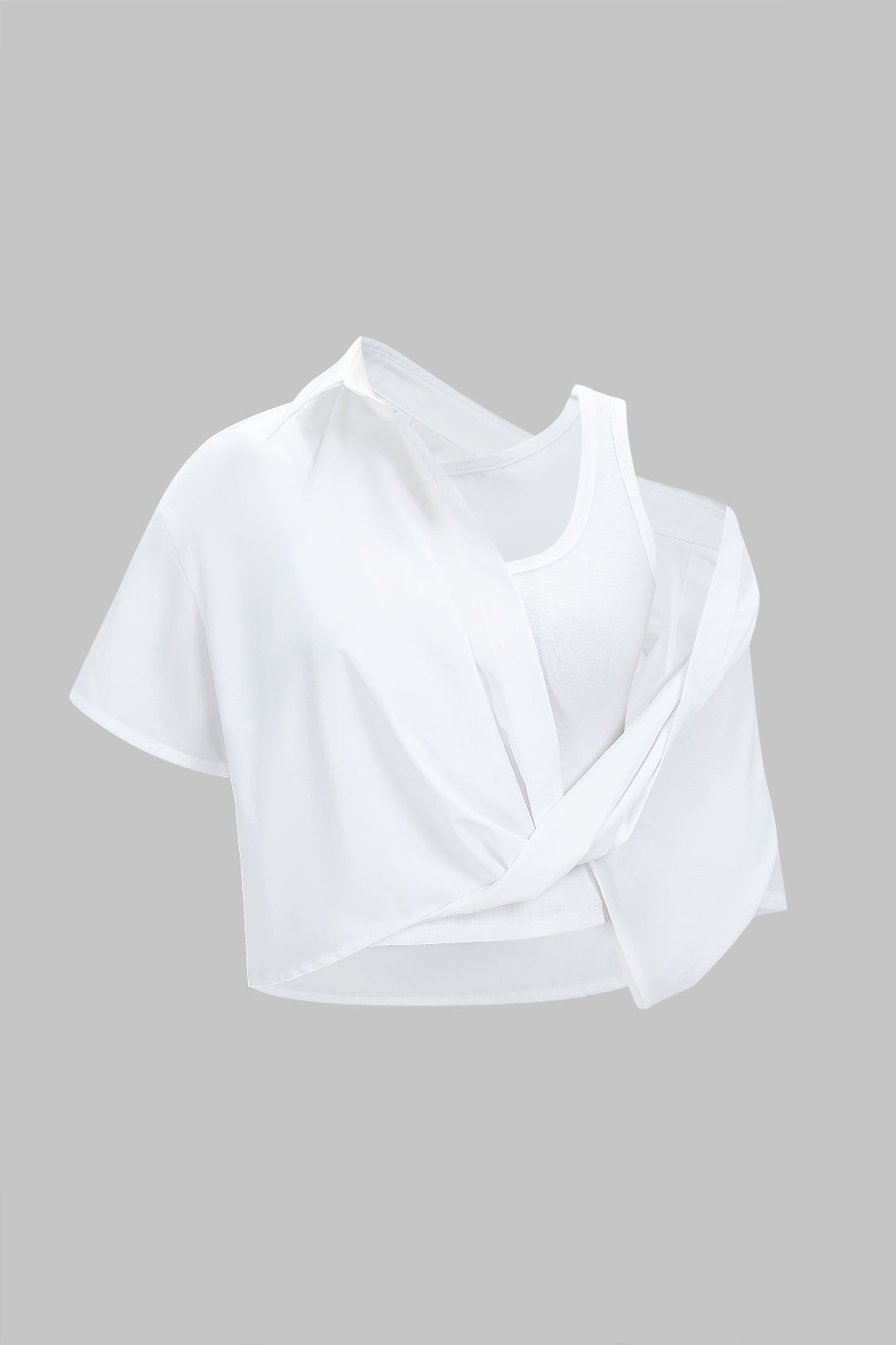 "Asymmetrical Round Neck Short-Sleeve Shirt"