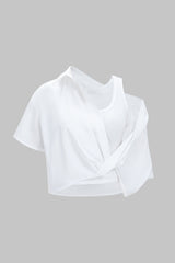 "Asymmetrical Round Neck Short-Sleeve Shirt"