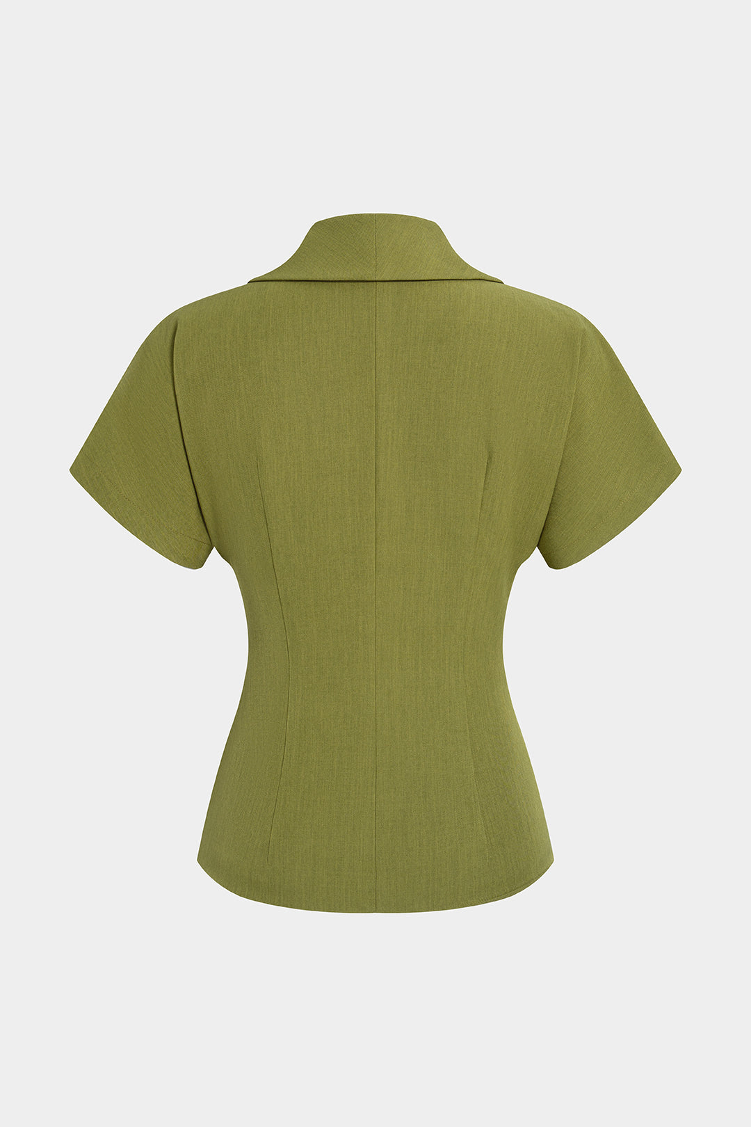 "Asymmetrical Lapel Metallic Button Short-Sleeve Shirt"