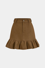 "Denim High Waist Ruched Hem Skirt"