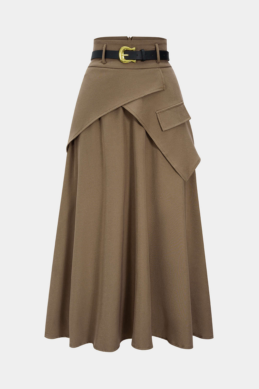 "Belted Asymmetrical Ruched High Waist Skirt"