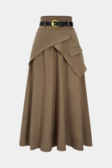 "Belted Asymmetrical Ruched High Waist Skirt"