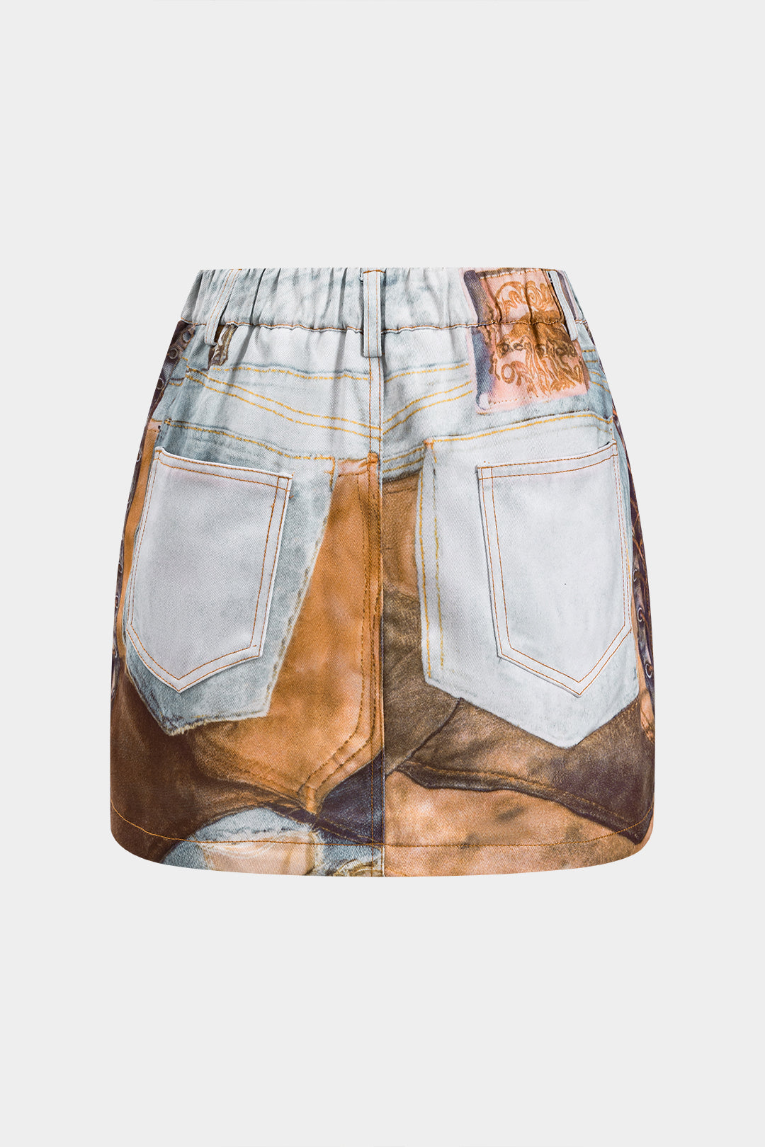 "Abstract Print Ruched Button Pocket Skirt"