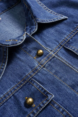"Denim Button Contrast Whipstitching Long Sleeve Shirt"