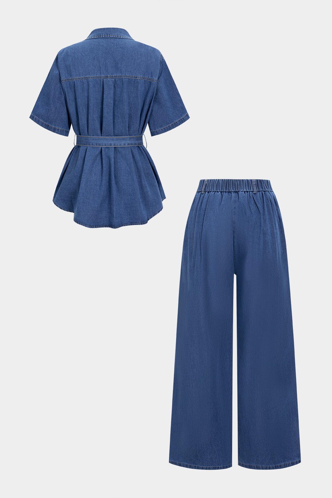 "Denim Button Tie Shirt And Jeans Set"