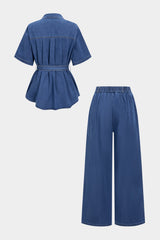 "Denim Button Tie Shirt And Jeans Set"
