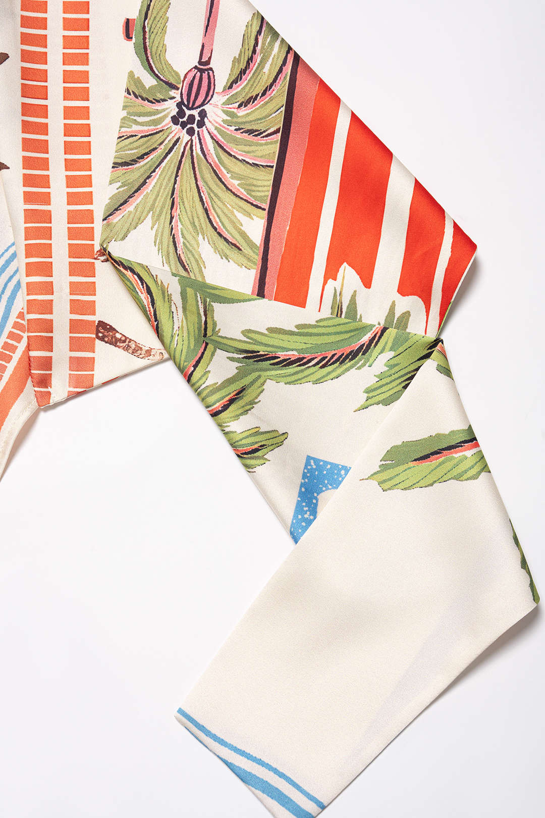 "Coconut Palm Stripes Print Satin Strappy Tube Top"