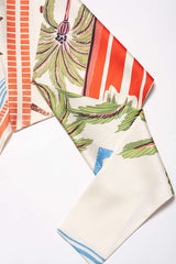 "Coconut Palm Stripes Print Satin Strappy Tube Top"