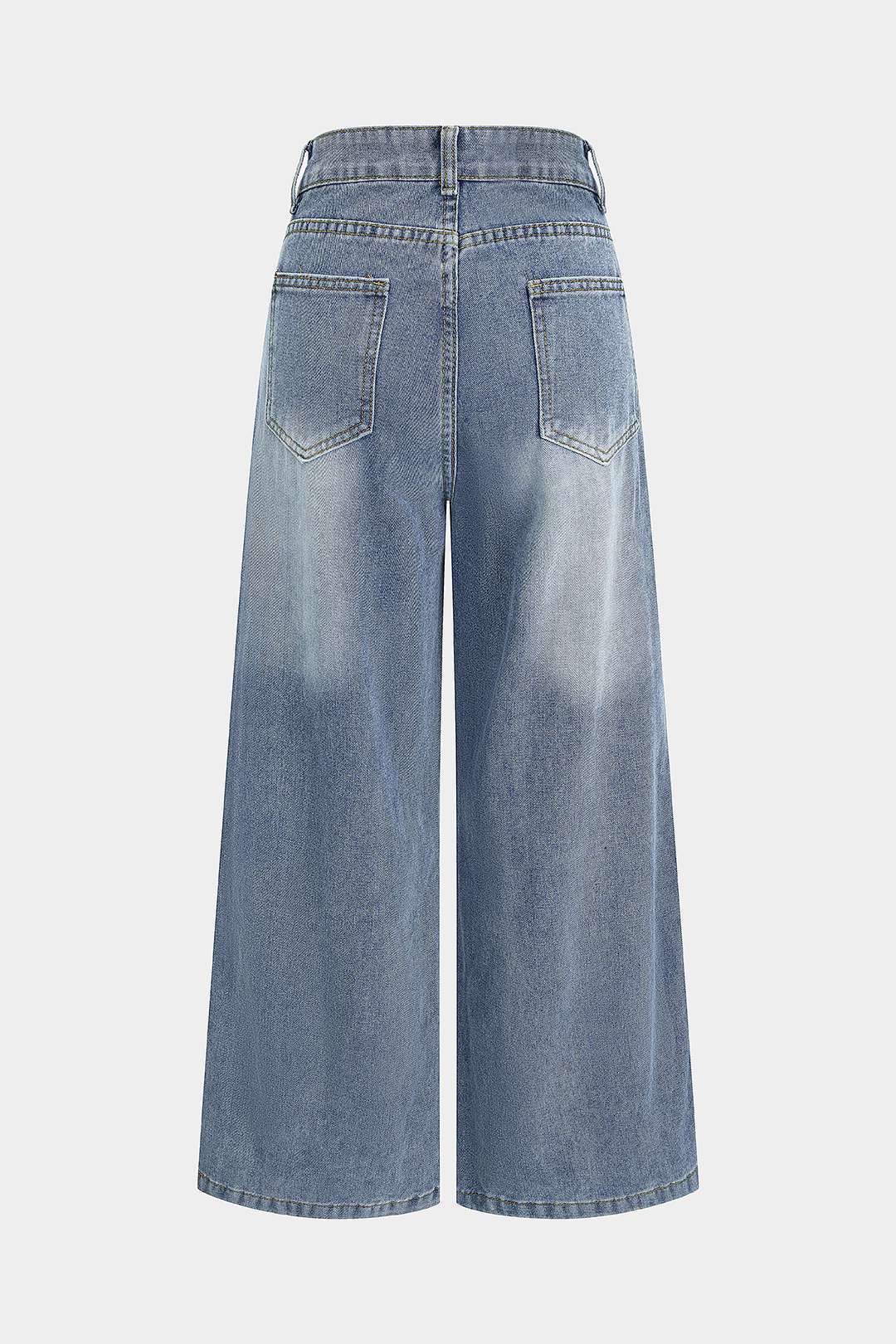 "Denim Button Zipper Pocket Straight Leg Jeans"
