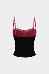 "Contrast Lace Trim Backless Cami Top"