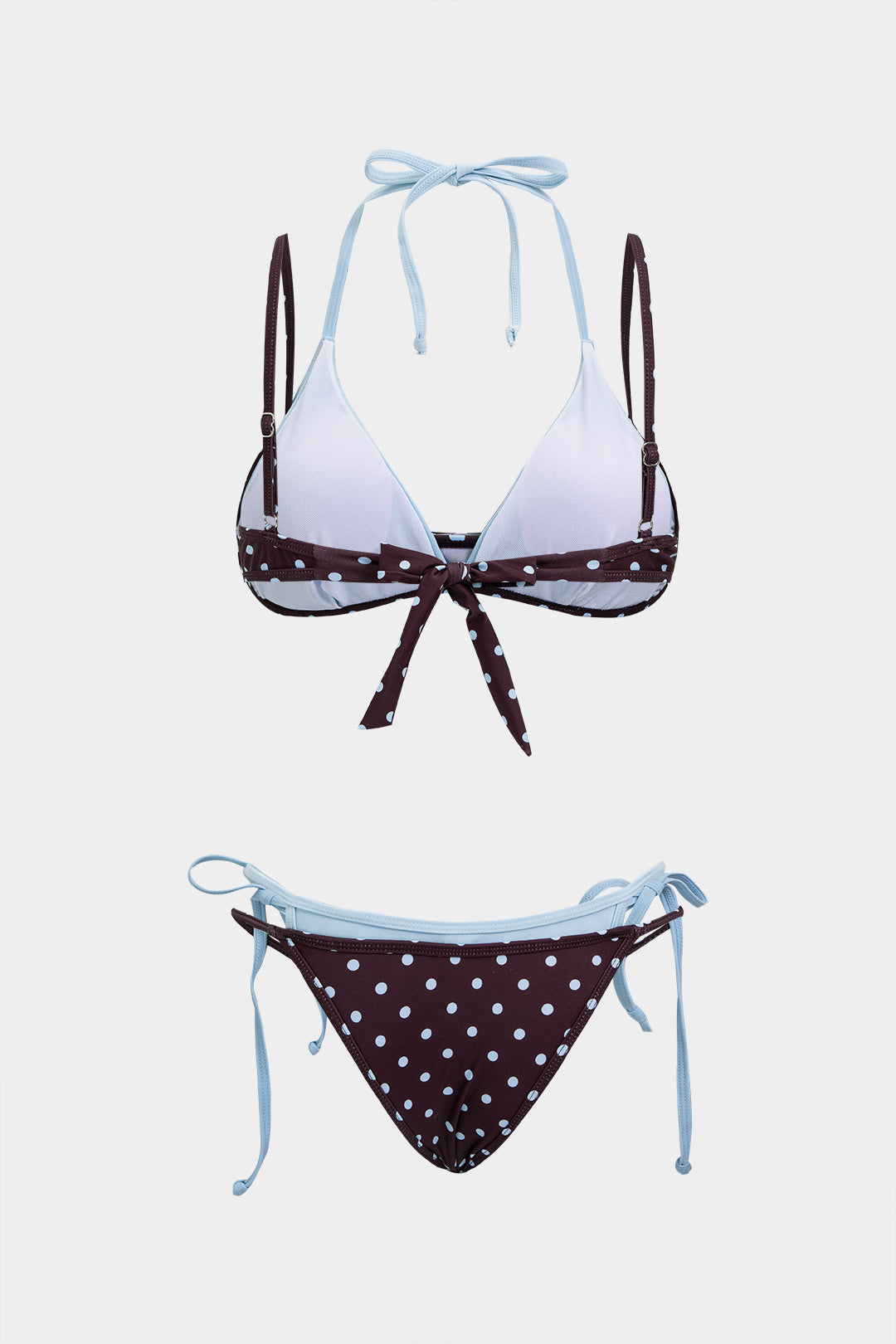 "Color Block Polka Dots Print Tie-Up Bikini Set"