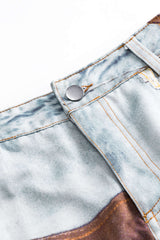 "Abstract Print Ruched Button Pocket Skirt"
