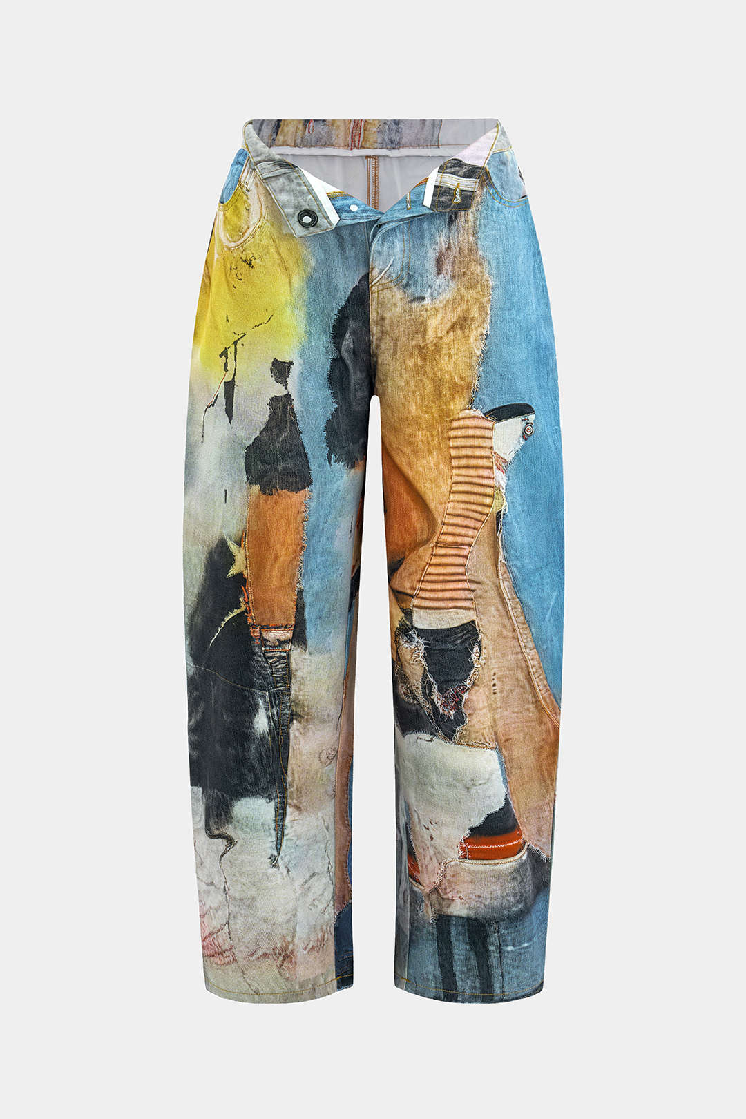 "Abstract Print Button Wide Leg Trousers"