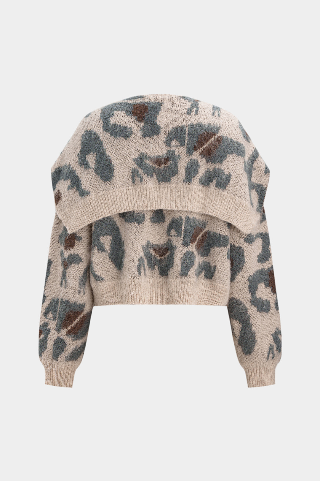"Contrast Abstract Print Knit Long-Sleeve Top With Shawl"