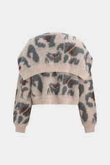 "Contrast Abstract Print Knit Long-Sleeve Top With Shawl"