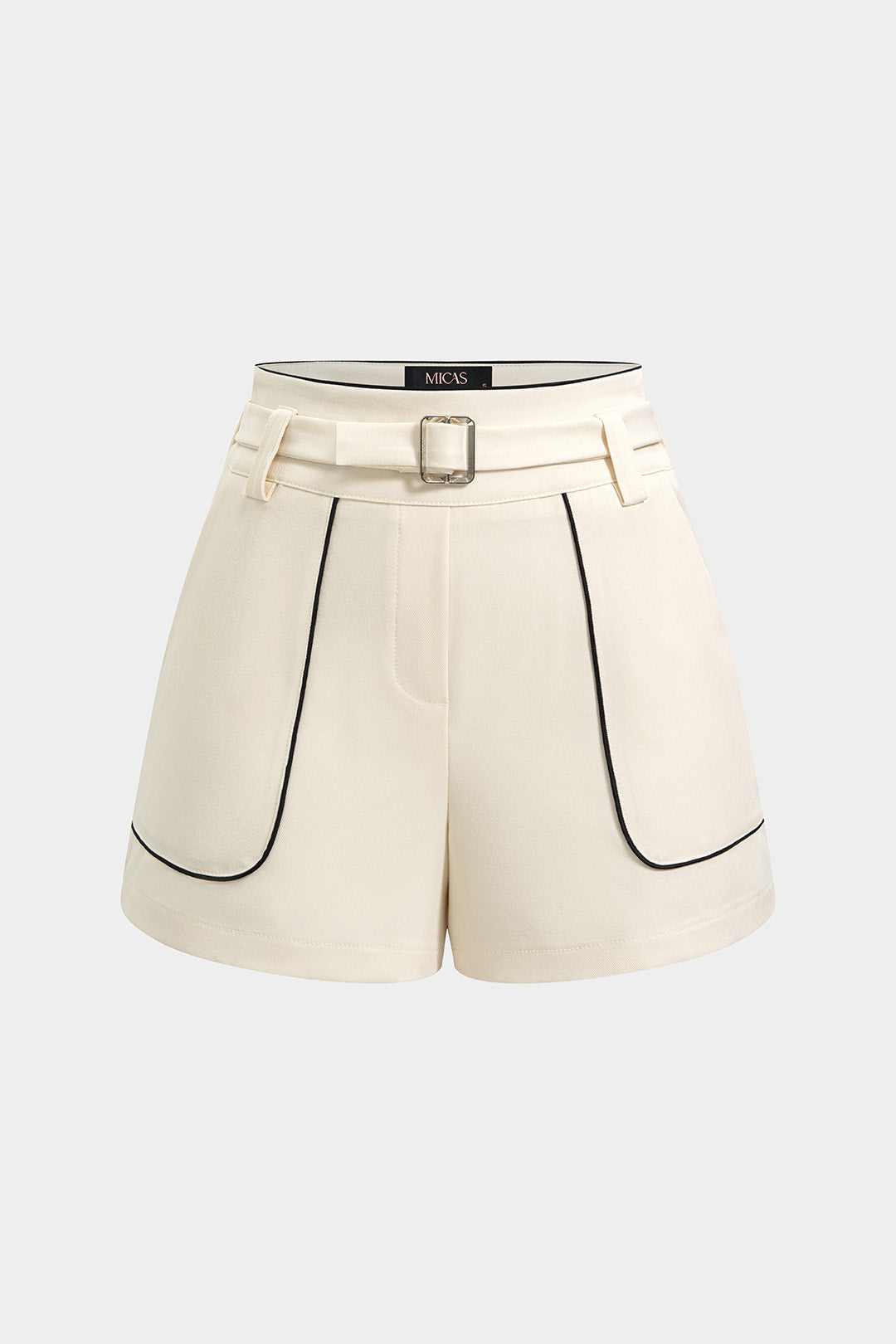 "Contrast Binding Belted Zipper Shorts"