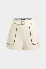 "Contrast Binding Belted Zipper Shorts"