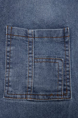 "Denim Button Drawstring Pocket Short-Sleeve Jumpsuit"