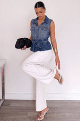 "Denim Lapel Button Tie-Up Vest"