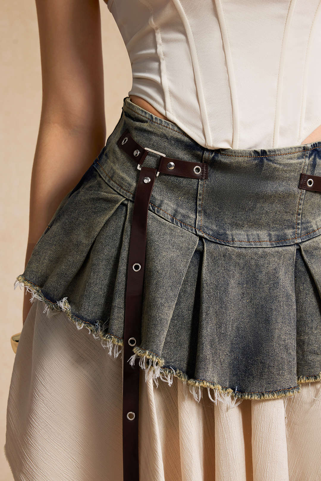"Denim High Waist Patchwork Skirt"