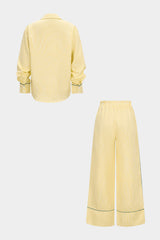 "Contrast Stripes Print Lapel Long Sleeve Shirt And Pants Sets"