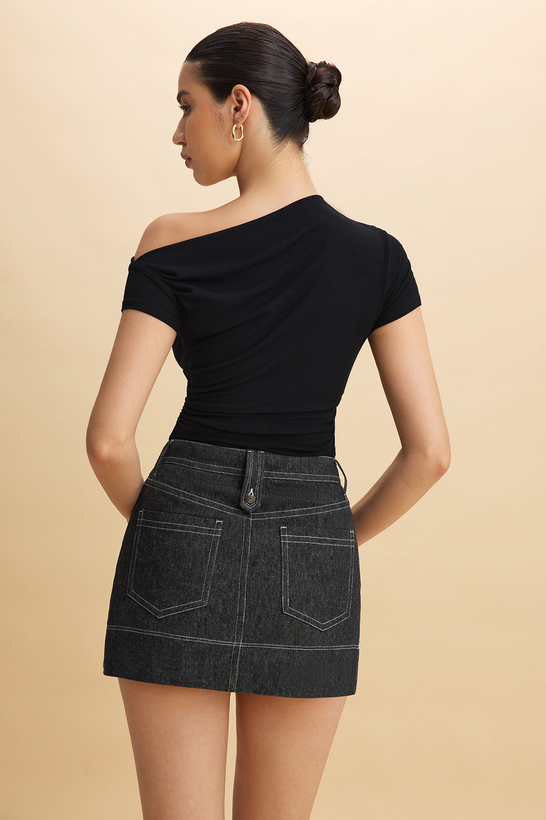 "Denim Button Mini Skirt"