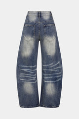 "Denim Asymmetrical Ripped High Waist Wide Leg Jeans"