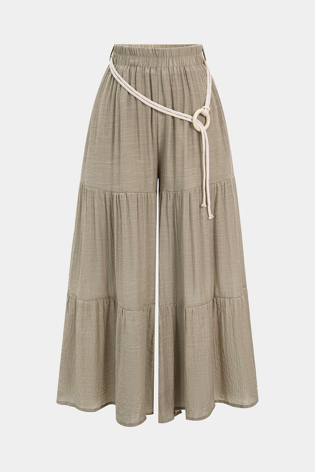"Belted Ruched High Waist Wide Leg Pants"