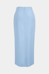 "Contrast Whipstitching Linen Tie Front Wrap Skirt"