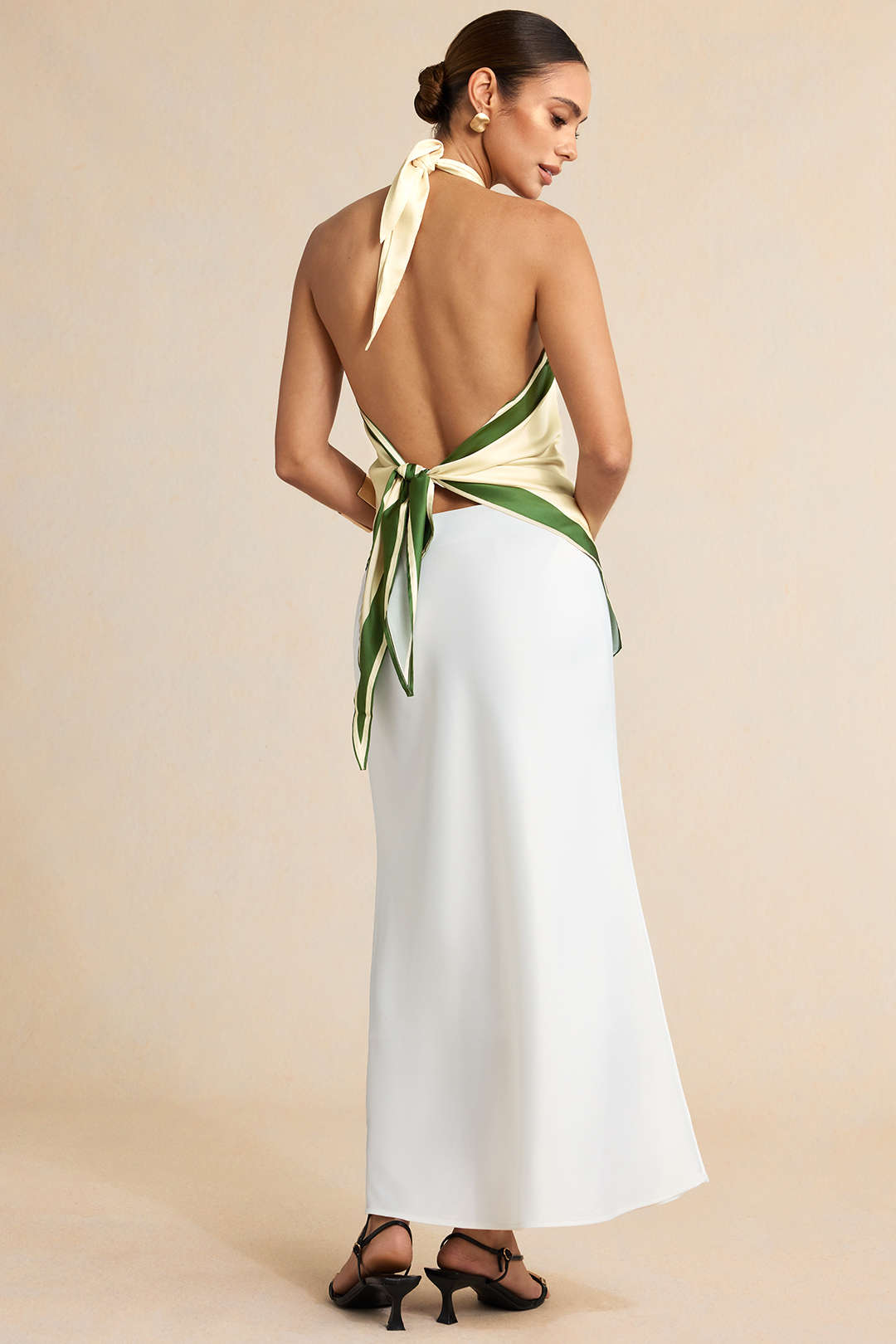 "Contrast Floral Print Satin Halter Neck Tie-Up Backless Tank Top"