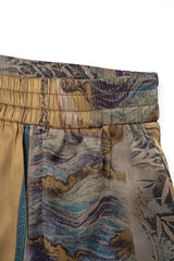 "Abstract Print Satin Shirred Waistband Wide Leg Pants"
