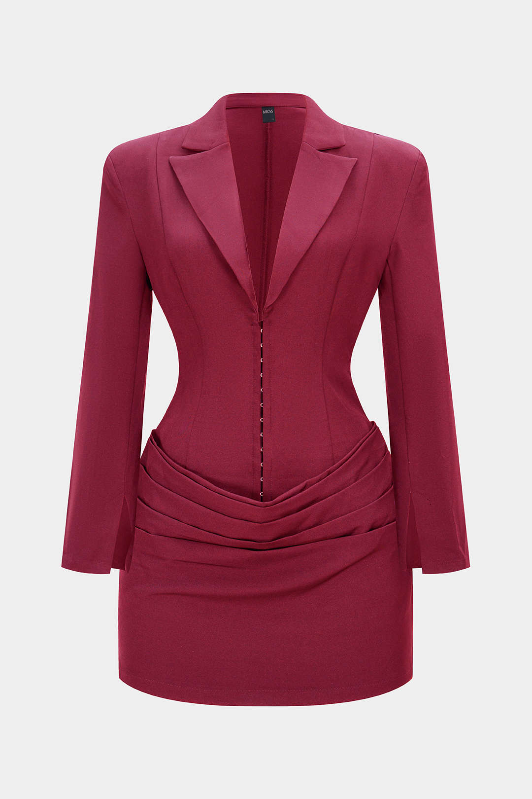 "Deep V-Neck Waist-Cinching Ruched Long Sleeve Mini Dress"