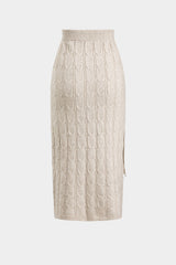 "Cable Knit Fringe Long-Sleeve Top And Skirt Set"