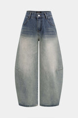 "Denim Contrast Ombre Embroidery Wide Leg Jeans"