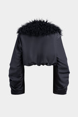 "Basic Lamb Wool Collar Drawstring Belt Buckle -Padded Puffer"