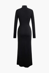 "Body Print Turtle Neck Long Sleeve Maxi Dress"
