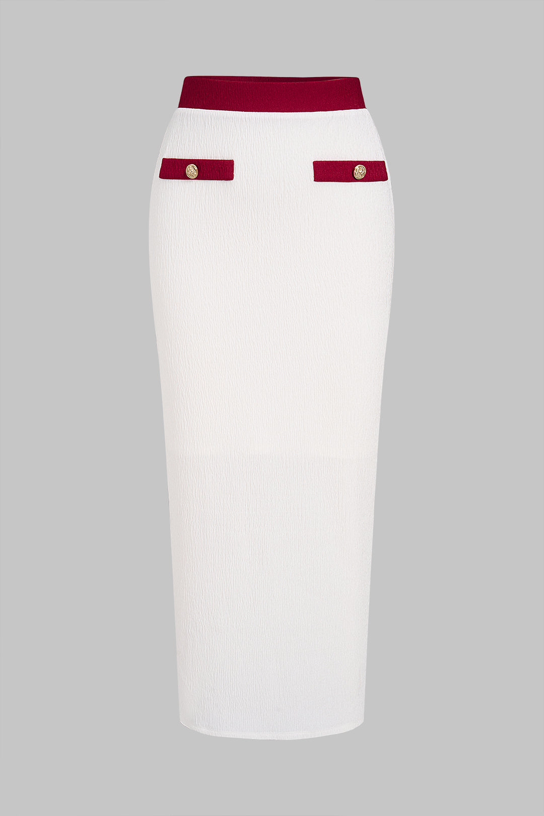 "Contrast Textured Button Skirt"
