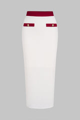 "Contrast Textured Button Skirt"